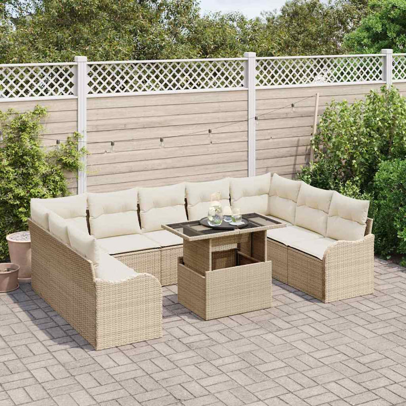 Set de canapele pentru grădină 10 buc. Bej Rattan poli