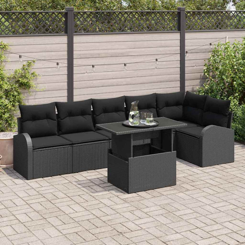 Set de canapele pentru grădină 7 buc. Negru poliratan
