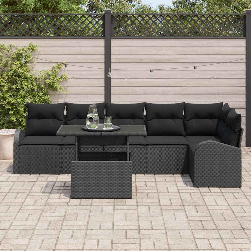 Set de canapele pentru grădină 7 buc. Negru poliratan