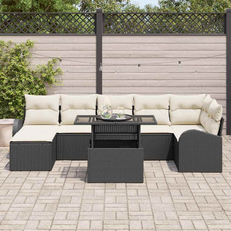 Set de canapele pentru grădină 8 buc. Negru și Crem poliratan