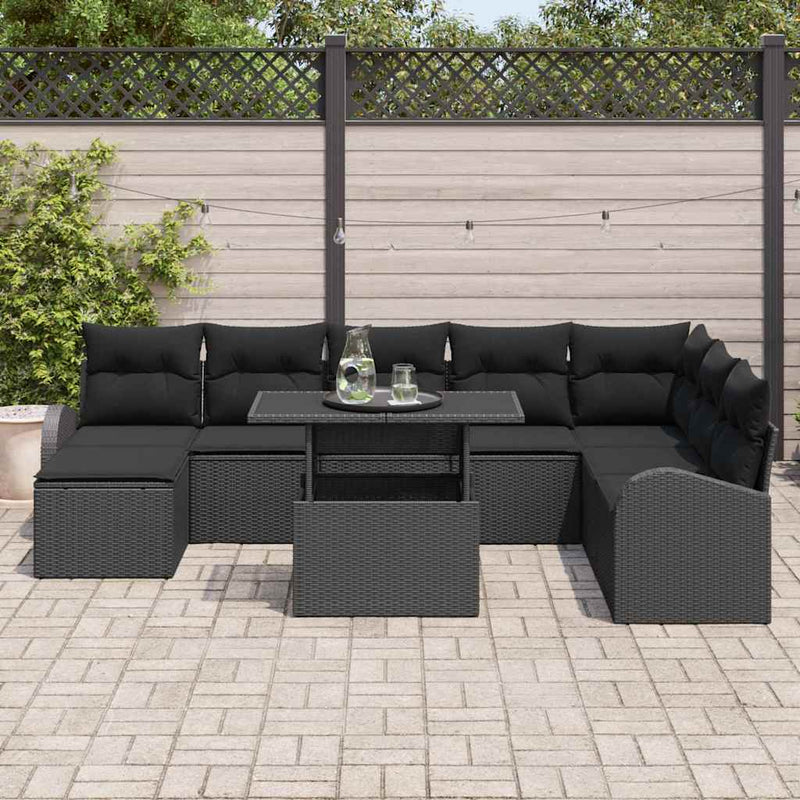 Set de canapele pentru grădină 9 buc. Negru poliratan
