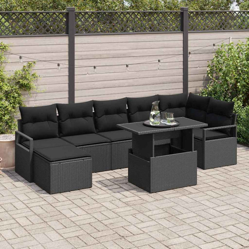 Set de canapele pentru grădină 8 buc. Negru poliratan
