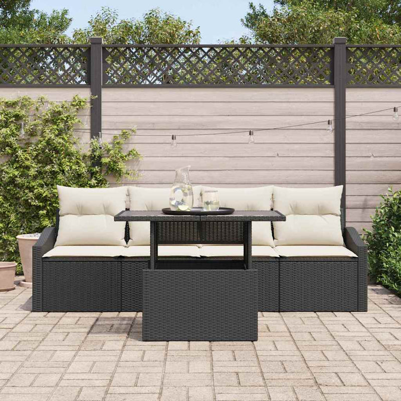 Set de canapele pentru grădină 5 buc. Negru și Crem poliratan