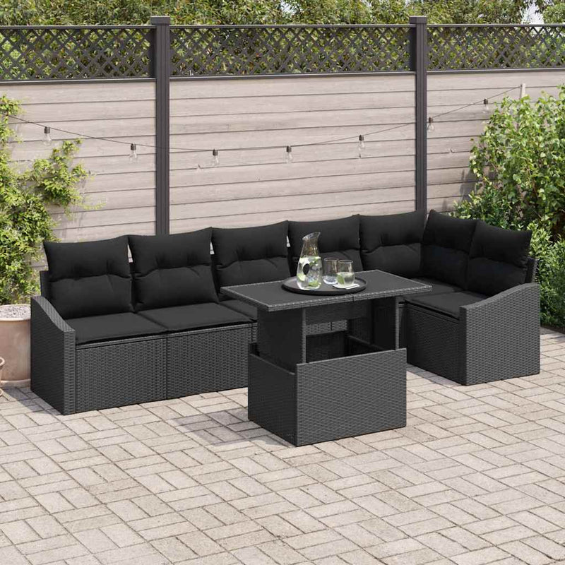 Set de canapele pentru grădină 7 buc. Negru poliratan