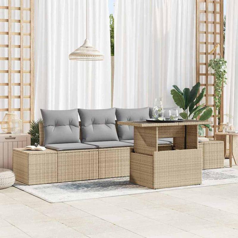 Set de canapea 5 buc. Beige și gri deschis poliratan