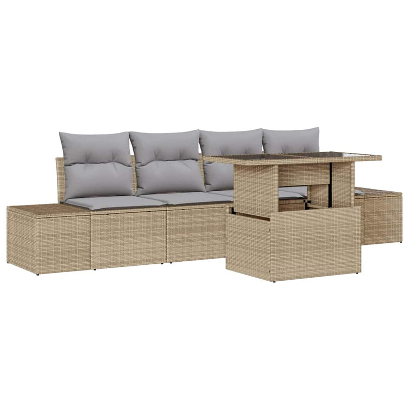 Set de canapea 5 buc. Beige și gri deschis poliratan
