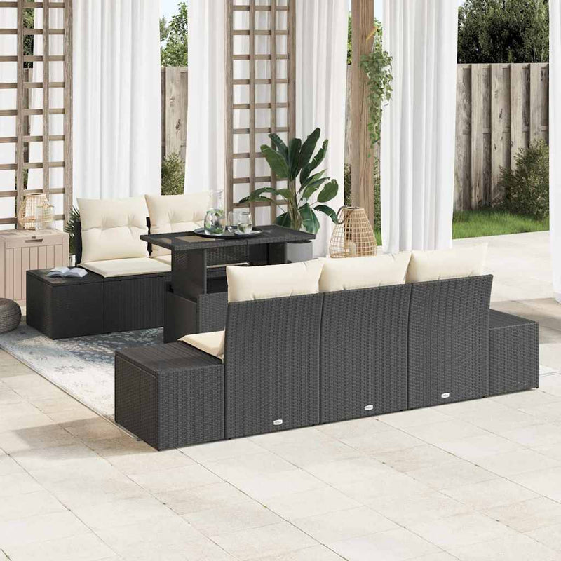 Set de canapea 6 buc. Negru și Crem poliratan
