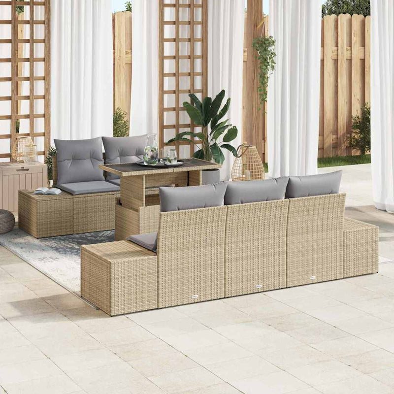 Set de canapea 6 buc. Beige și gri deschis poliratan