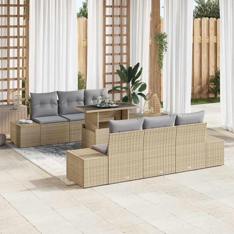 Set de canapea 7 buc. Beige și gri deschis poliratan