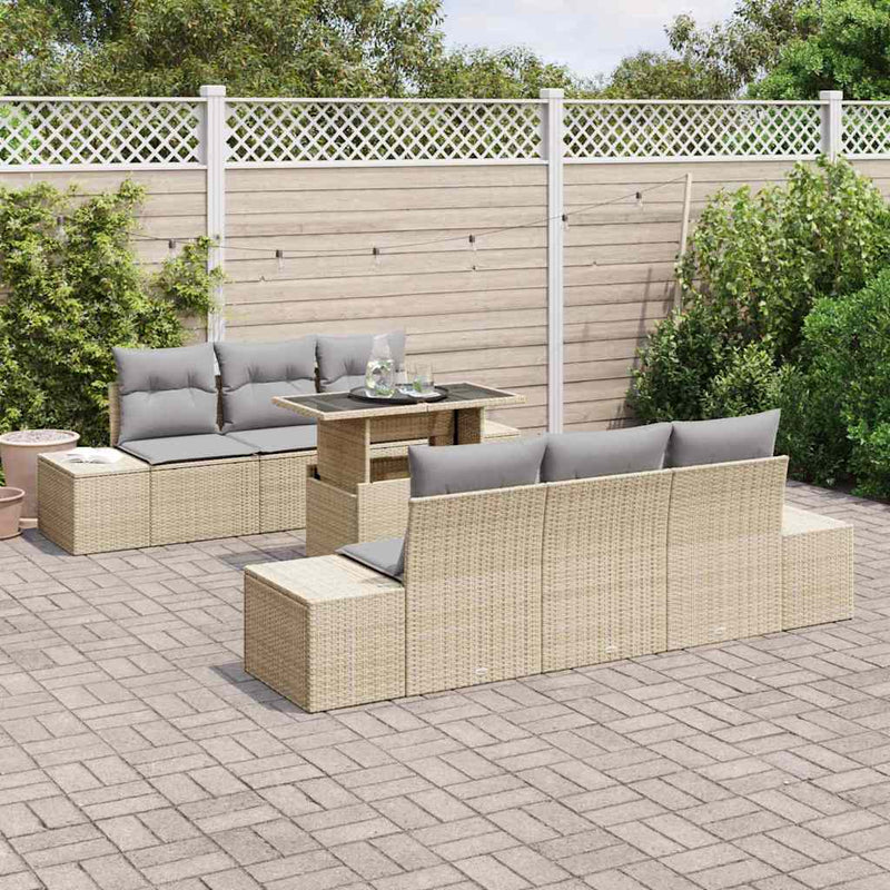 Set de canapea 7 buc. Beige și gri deschis poliratan