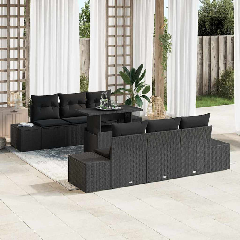 Set de canapea 7 buc. Negru poliratan