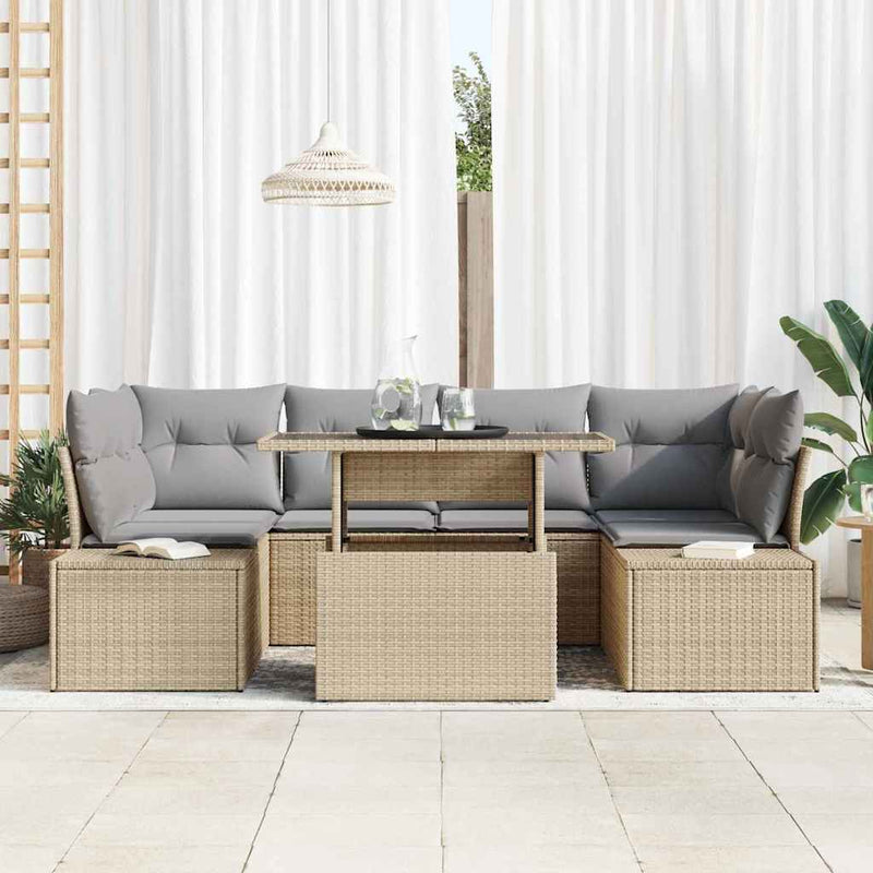 Set de canapea 7 buc. Beige și gri deschis poliratan