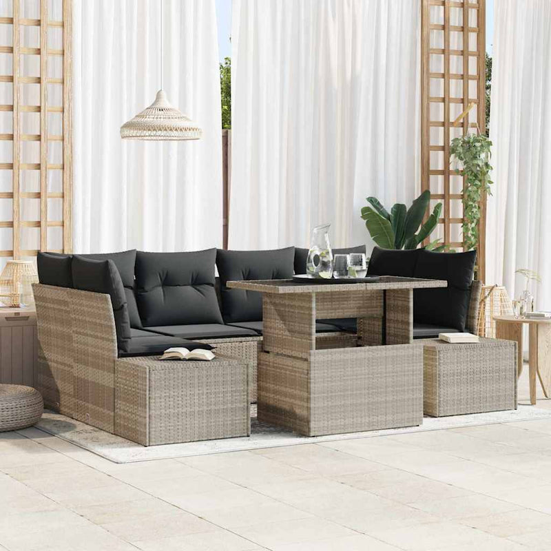 Set de canapea 7 buc. Gri deschis poliratan