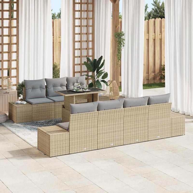 Set de canapea 8 buc. Beige și gri deschis poliratan