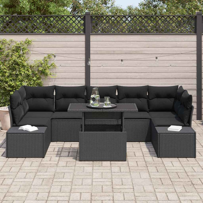 Set de canapea 8 buc. Negru poliratan