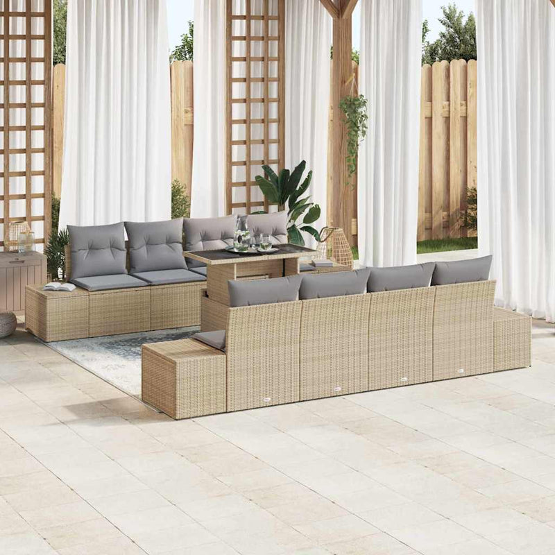 Set de canapele pentru grădină 9 buc. Beige și gri deschis