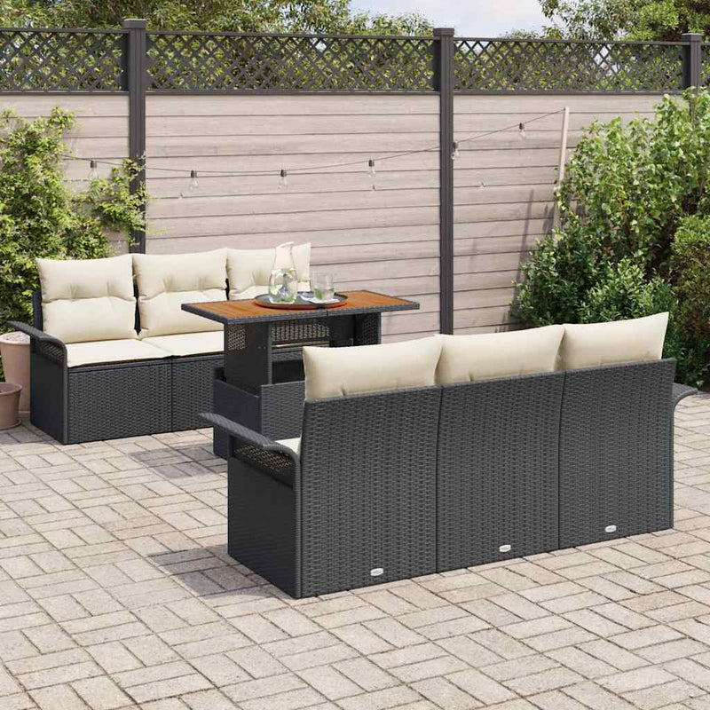 Set de canapele pentru grădină 7 buc. negru și crem