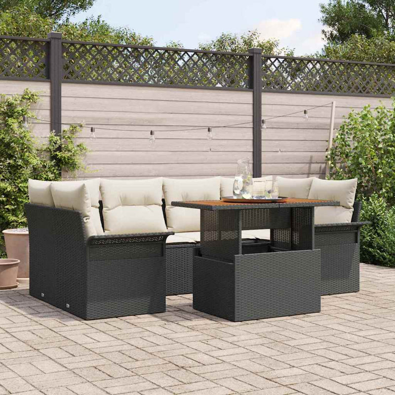 Set de canapele pentru grădină 7 buc. negru și crem