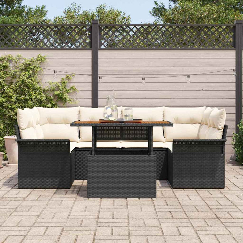 Set de canapele pentru grădină 7 buc. negru și crem