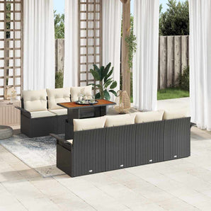 Set de canapele pentru grădină 8 buc. negru și crem