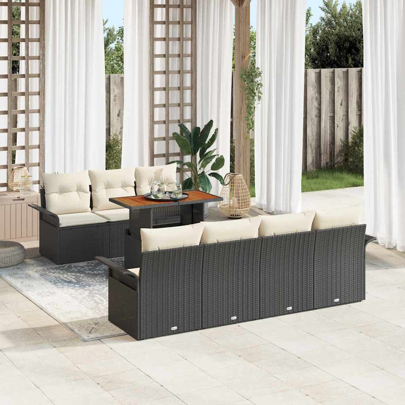 Set de canapele pentru grădină 8 buc. negru și crem