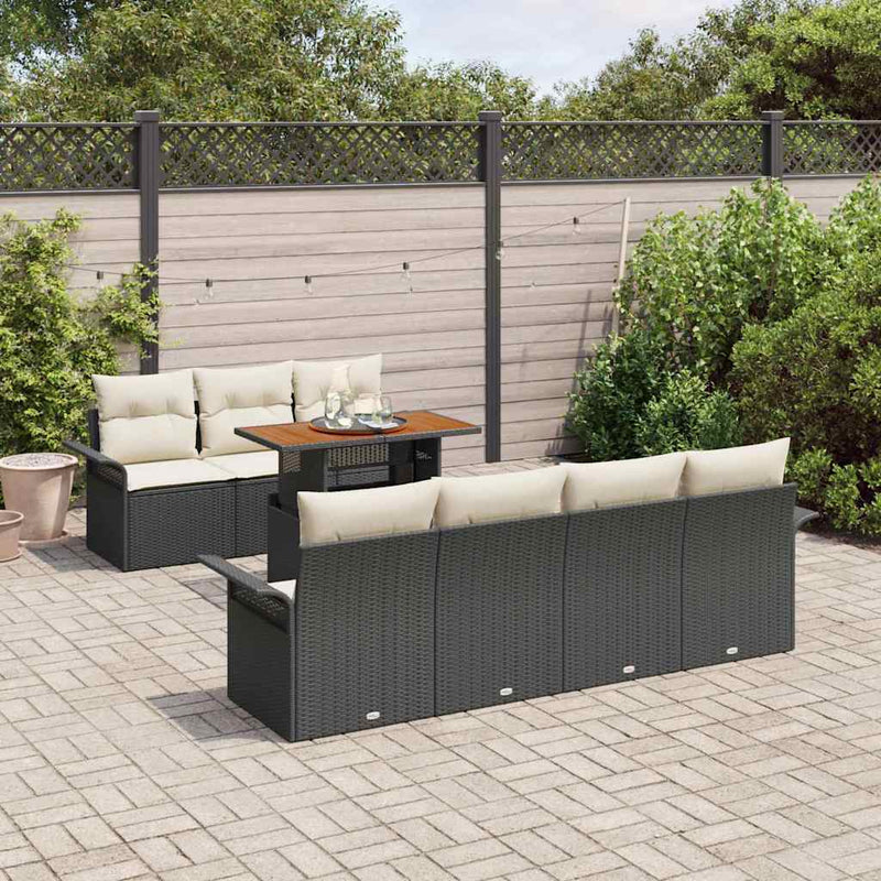 Set de canapele pentru grădină 8 buc. negru și crem