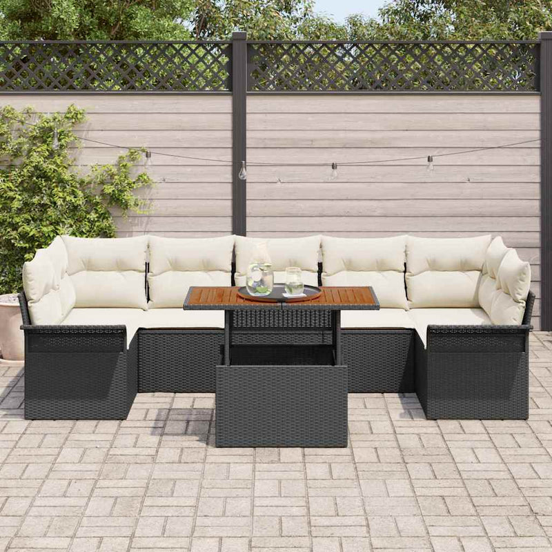 Set de canapele pentru grădină 8 buc. negru și crem