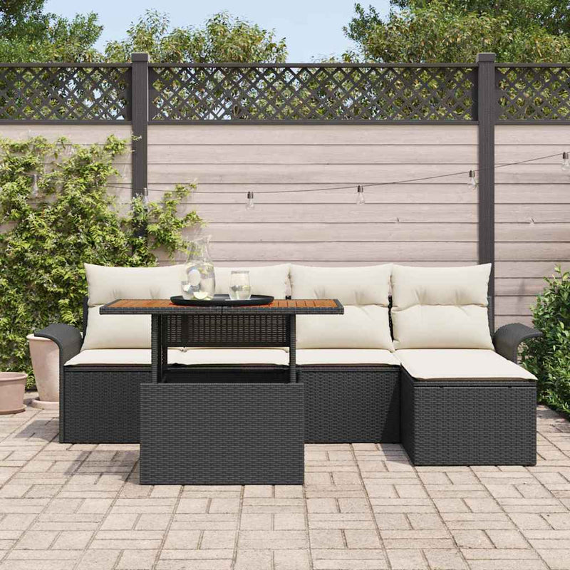 Set de canapele pentru grădină 6 buc. negru și crem