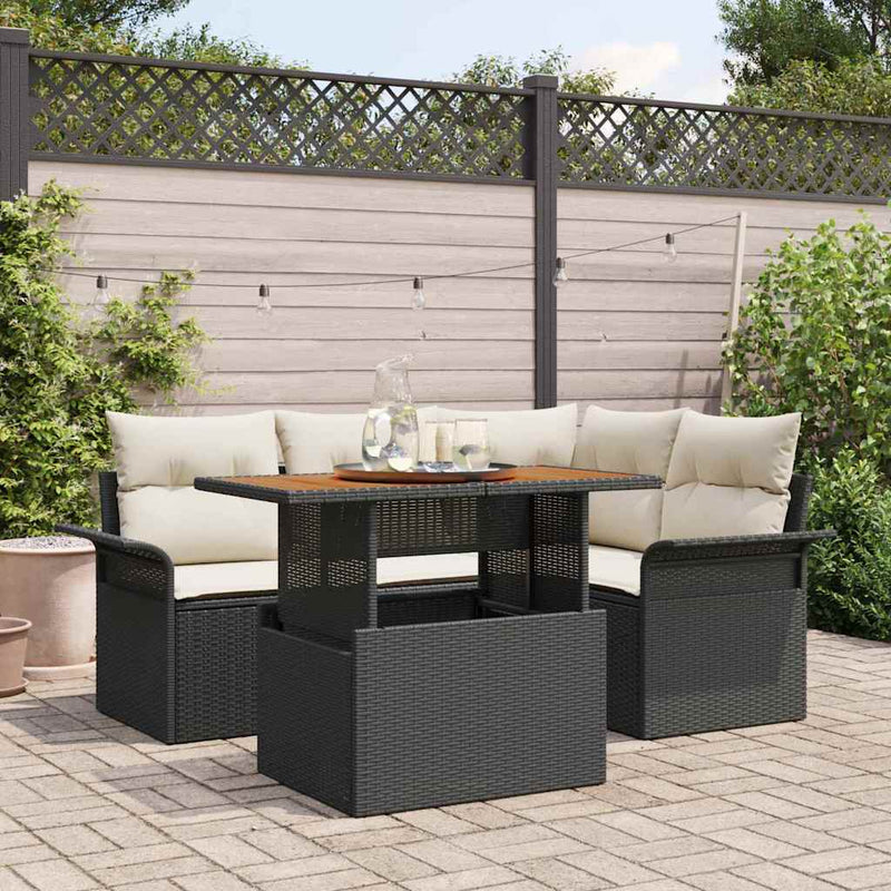 Set de canapele pentru grădină 5 buc. negru și crem