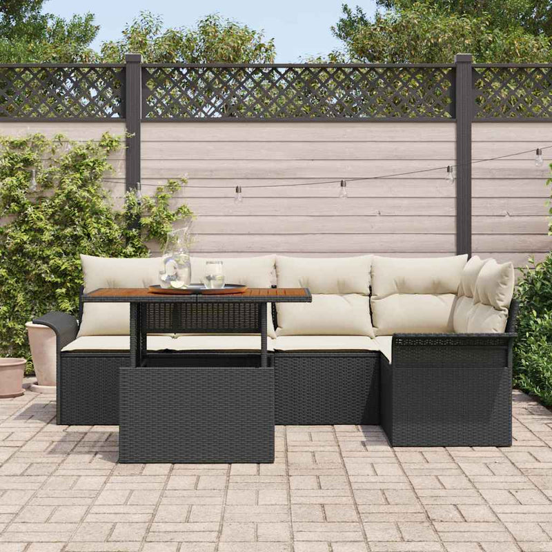 Set de canapele pentru grădină 6 buc. negru și crem