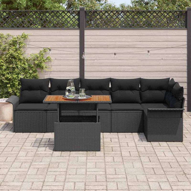 Set de canapele pentru grădină 7 buc. Negru poliratan