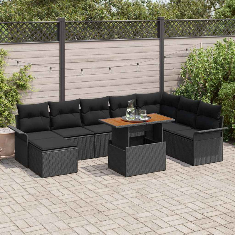 Set de canapele pentru grădină 9 buc. Negru