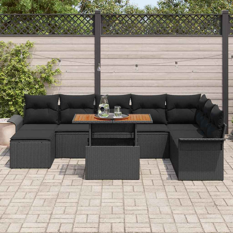 Set de canapele pentru grădină 9 buc. Negru
