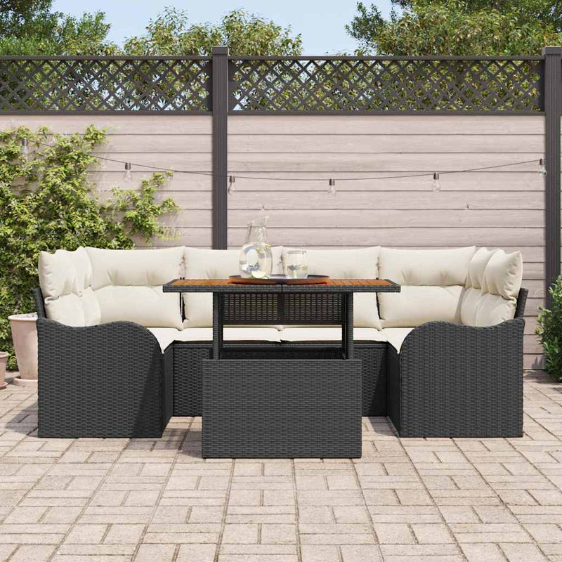 Set de canapele pentru grădină 7 buc. negru și crem