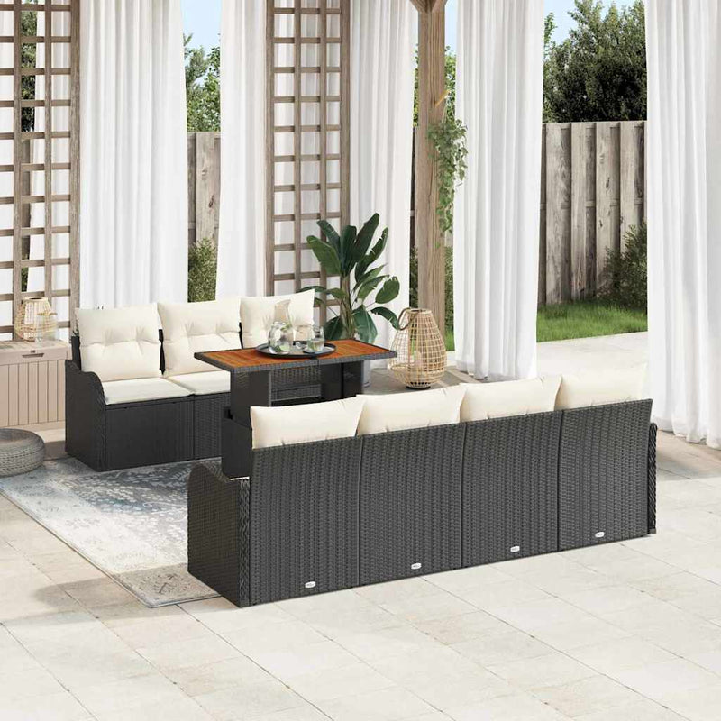 Set de canapele pentru grădină 8 buc. negru și crem