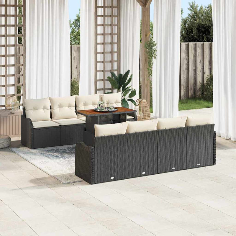Set de canapele pentru grădină 7 buc. negru și crem