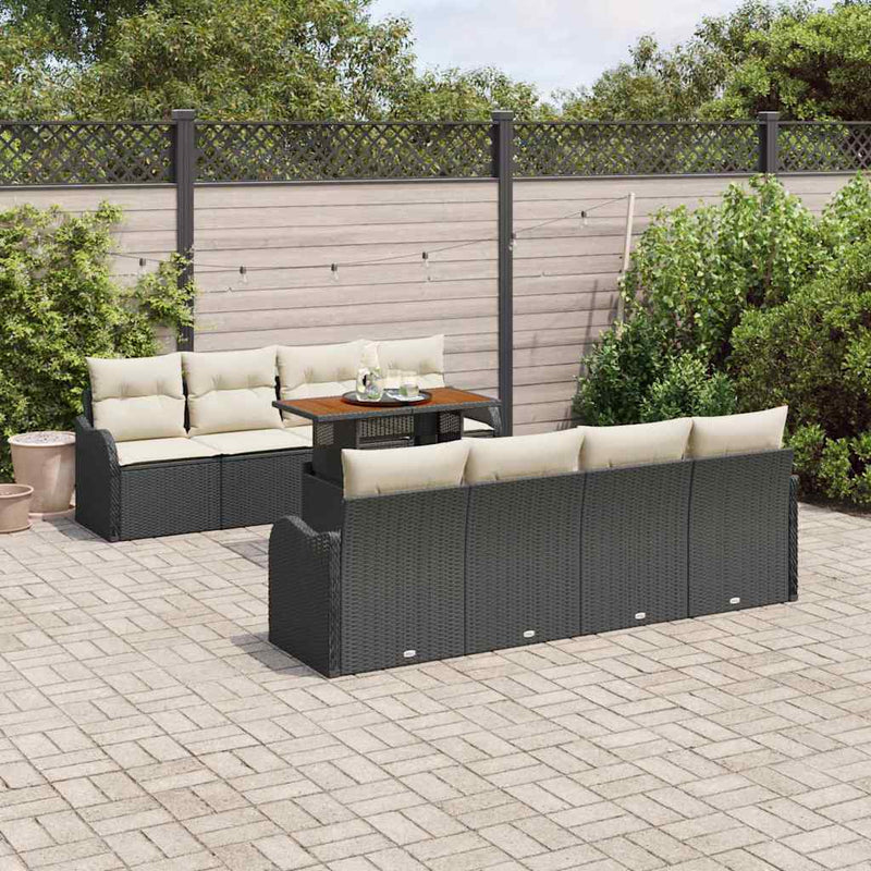 Set de canapele pentru grădină 7 buc. negru și crem