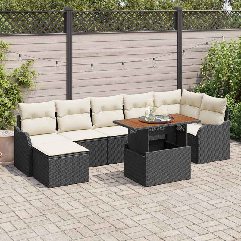 Set de canapele pentru grădină 8 buc. negru și crem