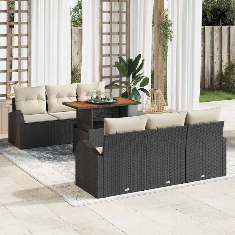 Set de canapele pentru grădină 7 buc. negru și crem