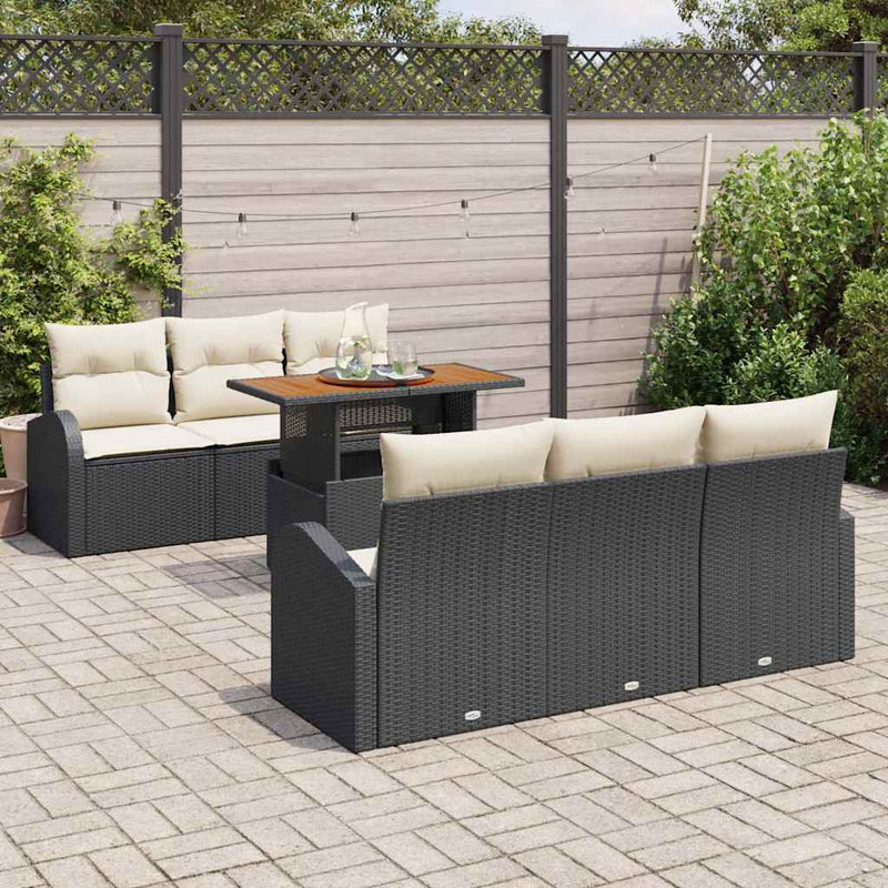 Set de canapele pentru grădină 7 buc. negru și crem