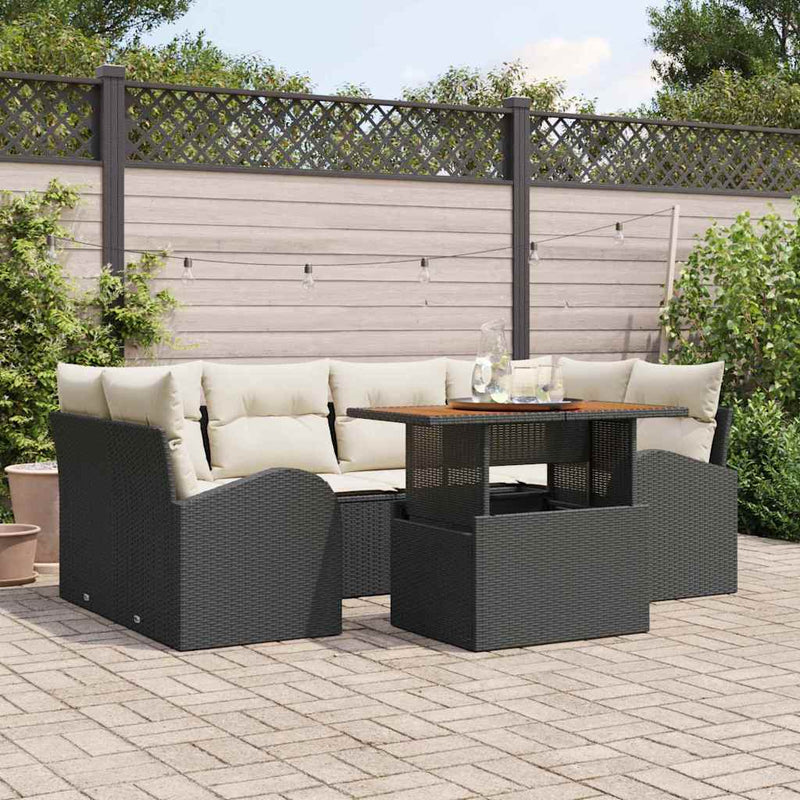 Set de canapele pentru grădină 7 buc. negru și crem