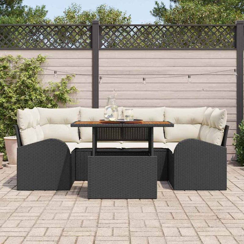 Set de canapele pentru grădină 7 buc. negru și crem