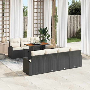 Set de canapele pentru grădină 8 buc. negru și crem