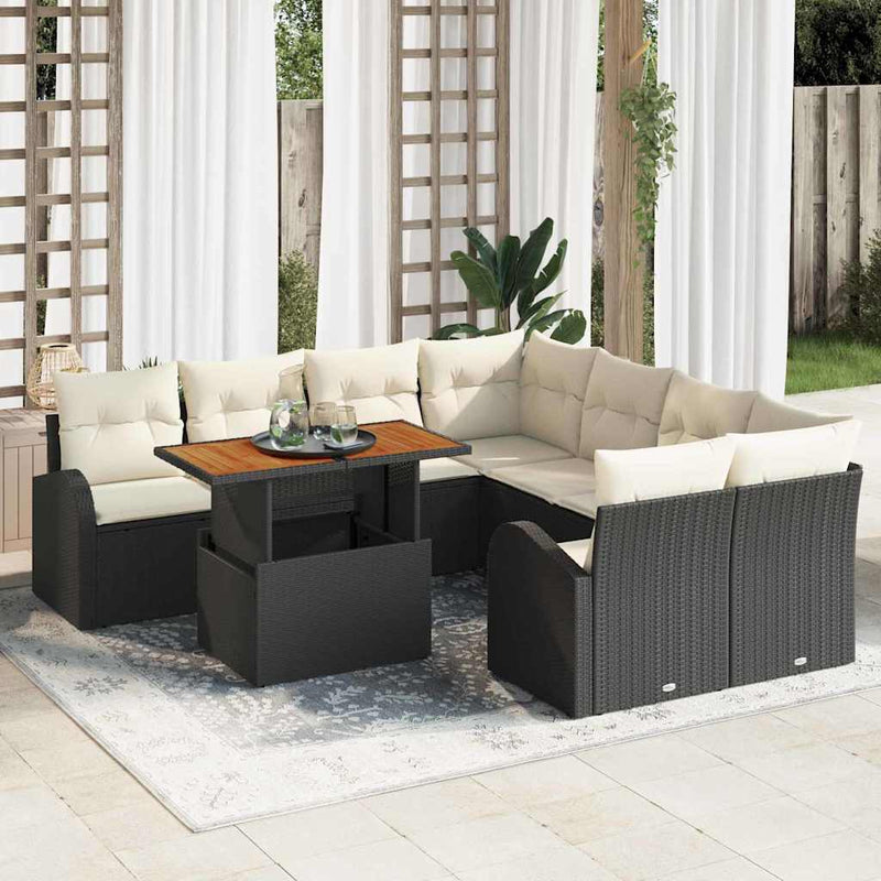 Set de canapele pentru grădină 9 buc. negru și crem