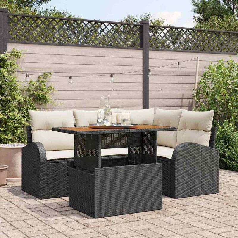 Set de canapele pentru grădină 5 buc. negru și crem