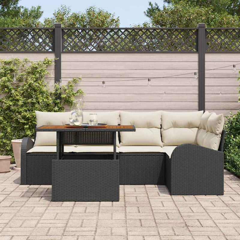 Set de canapele pentru grădină 6 buc. negru și crem