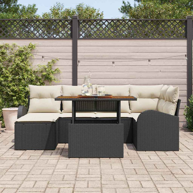 Set de canapele pentru grădină 7 buc. negru și crem