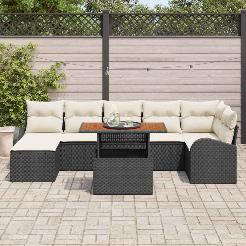 Set de canapele pentru grădină 8 buc. negru și crem