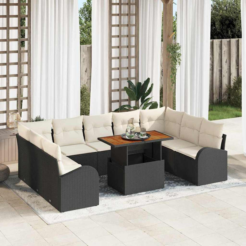 Set de canapele pentru grădină 10 buc. negru și crem