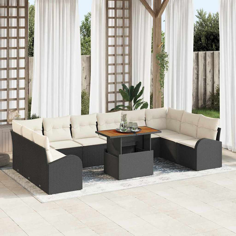 Set de canapele pentru grădină 11 buc. negru și crem